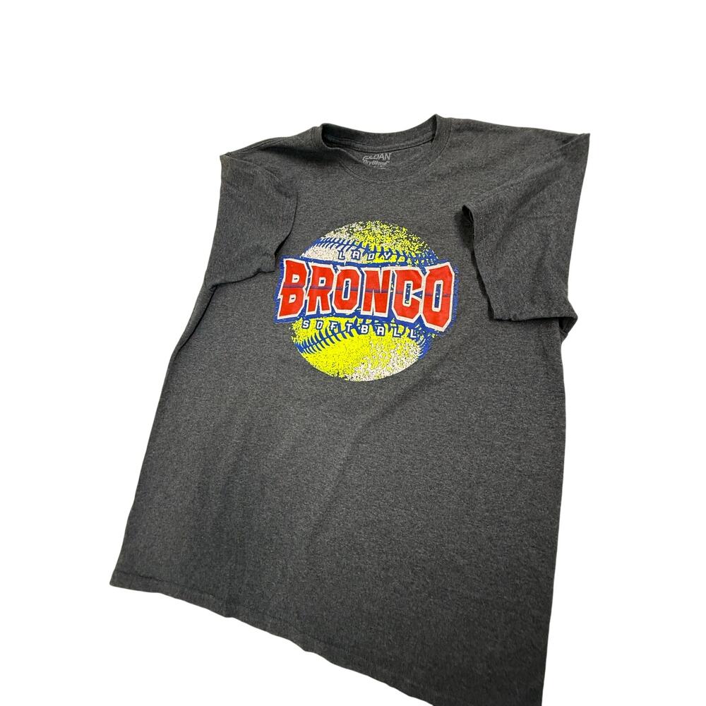 SKU3053 Gildan Lady Broncos Softball Gray Short Sleeve T-Shirt Size L